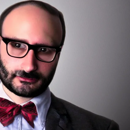 Image similar to Michael Stevens from Vsauce as the American Psycho, sweating profusely