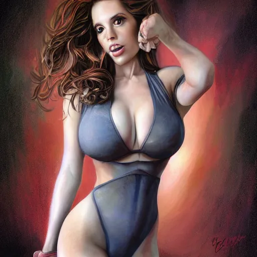 Image similar to Kaitlyn Michelle Siragusa, better known as Amouranth, full body portrait, by Kevin Kev Walker, by Greg Staples, by Christopher Moeller, by Ron Spencer, by Daarken, by Carl Critchlow