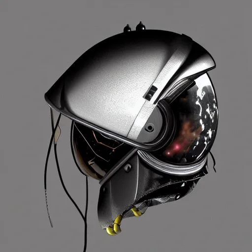 Image similar to hyper detailed boxcutter hard surface modelling rear view of astronaut helmet, arstation, cables wires decals