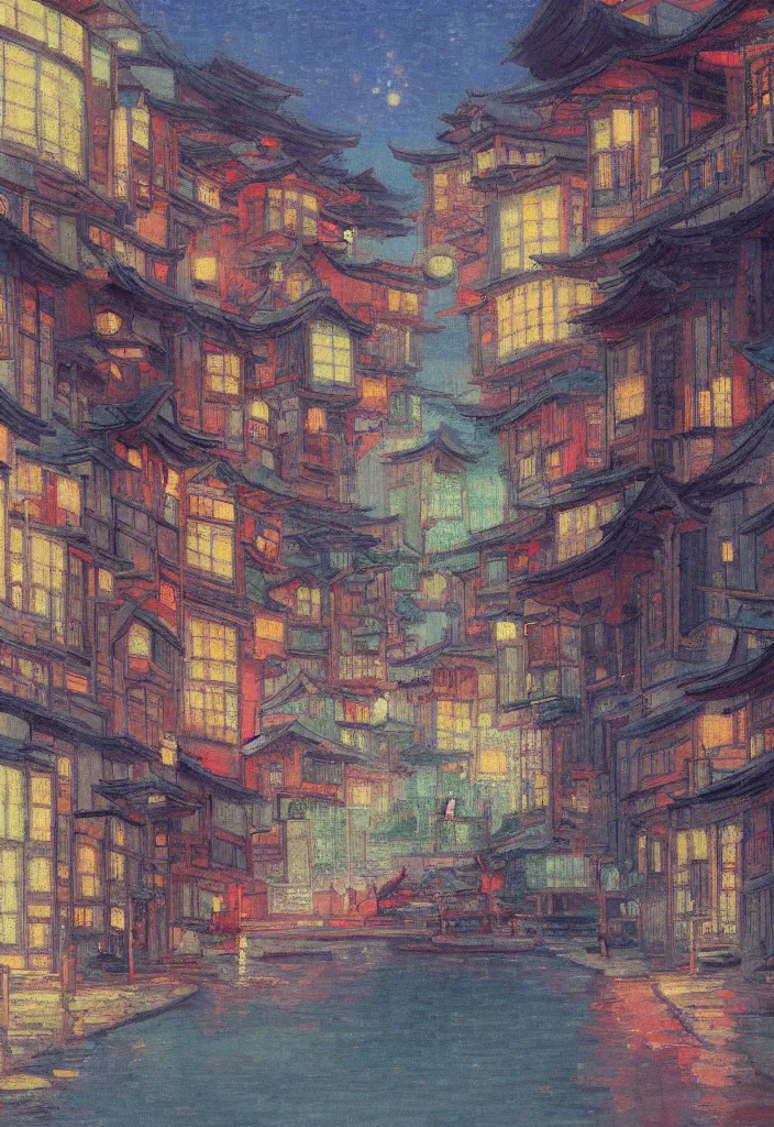 Prompt: a beautiful japanese city near the sea, amazing ryokans and gorgeous edo era houses, cyberpunk, lofi vibe, colorful, vivide colors, oil painting in impressionist style, by jeremy lipkin, by claude monet, by makoto shinkai, by van gogh, multiple brush strokes, inspired by ghibli, masterpiece, beautiful