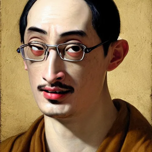 Image similar to A 17th century Baroque Painting of Filthy Frank, grainy, realistic, hyperrealistic, very realistic, very very realistic, highly detailed, very detailed, extremely detailed, detailed, digital art, trending on artstation, detailed face, very detailed face, very detailed face, realism, HD Quality, 8k resolution, intricate details, body and head in frame, painting, oil painting, trending on deviantart, Baroque Painting