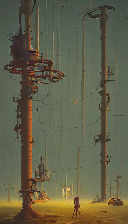 Image similar to life and death mixing together, by simon stalenhag