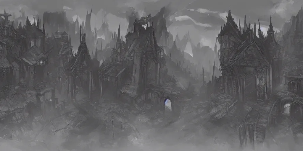 Prompt: abandoned city deep in the underdark, concept art