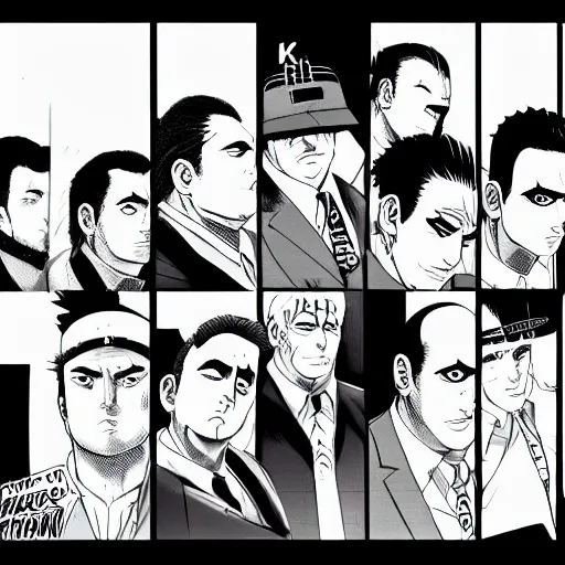 Image similar to The Sopranos created by Kishimoto pen and ink Manga panel action sequence