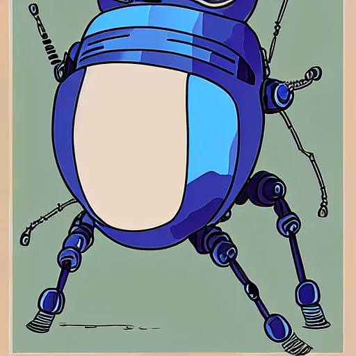 Image similar to Cute robot beetle, blue, cartoon by Studio Ghibli