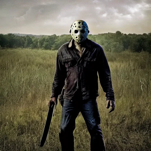 Image similar to jason voorhees in the walking dead 4 k detailed super realistic