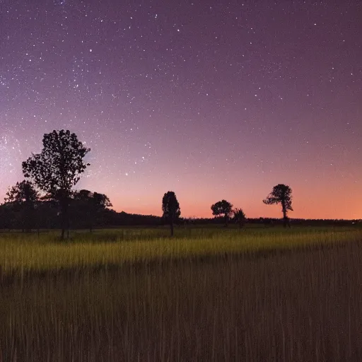 Prompt: a Midjourney generation of a field at night