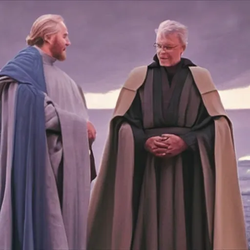 Prompt: The marriage of Obi-Wan Kenobi and Sheev Palpatine, phototrealistic