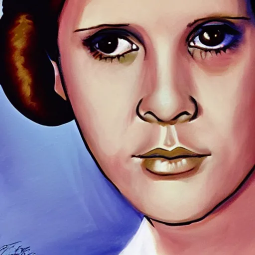Image similar to portrait of young carrie fisher by greg ruthkowski