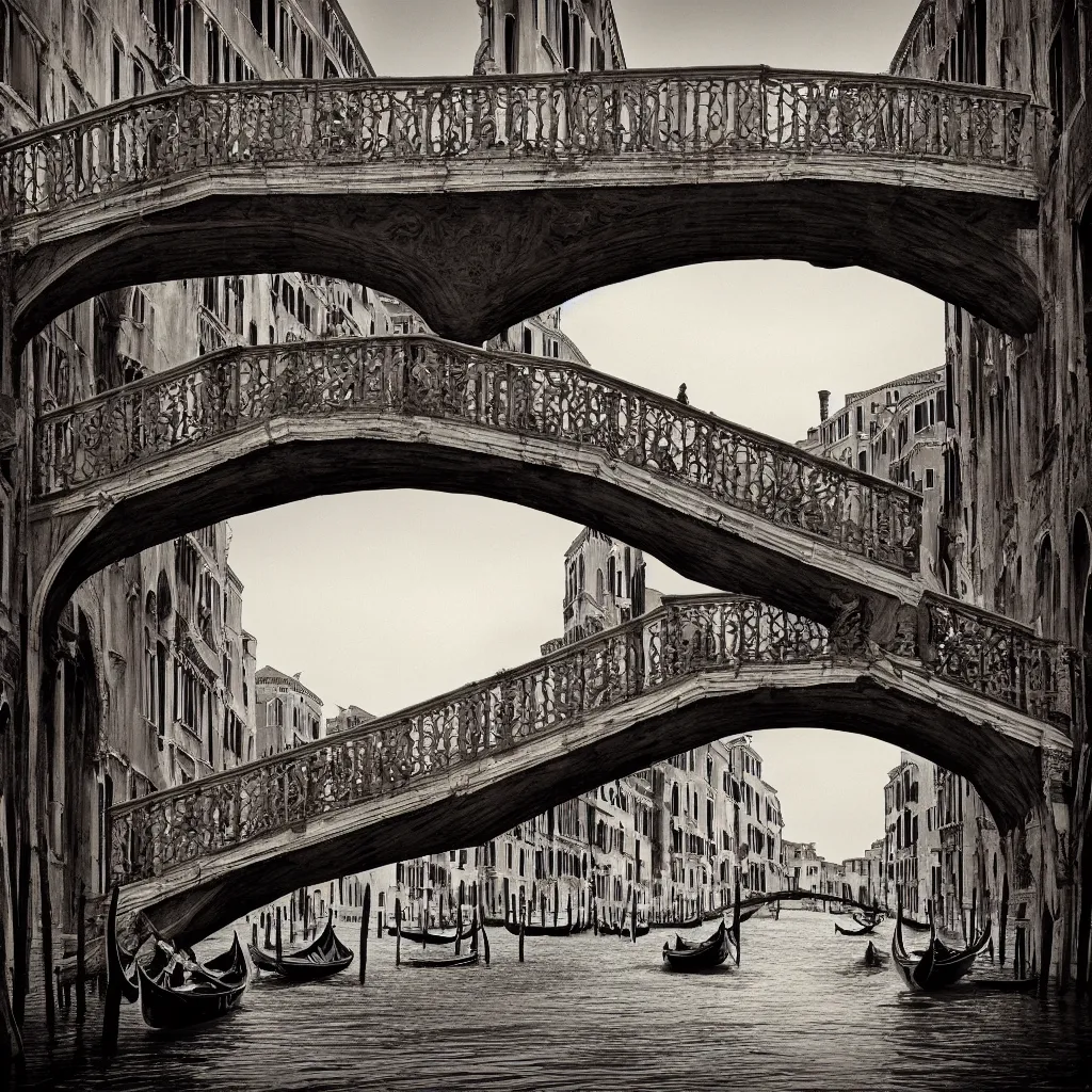 Image similar to venice bridges puzzle by piranesi, composition, cinematic, rule, grid