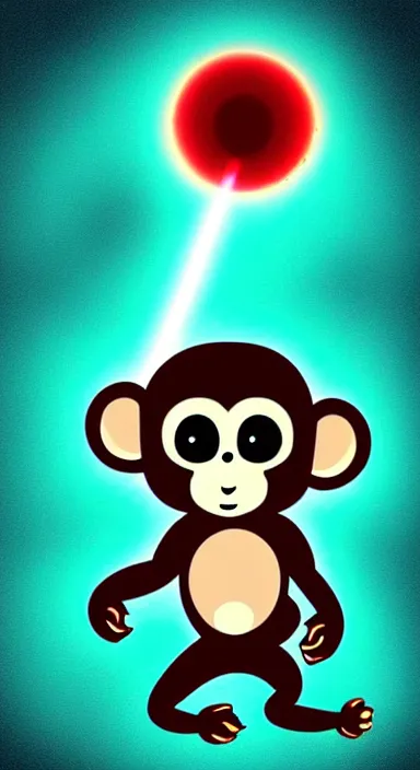 Prompt: “ small monkey with laser gun in large empty space, digital art, super aesthetic, art station children drawing style, award winning ”