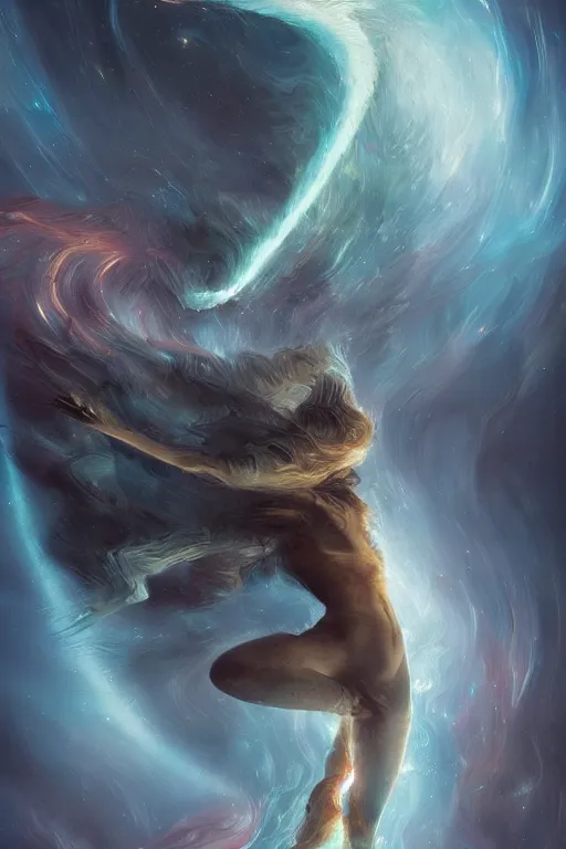 Prompt: a dancer marbled tornado by artgem and greg rutkowski, highly detailed, high contrast!!, light reflection, trippy, nebula, trending on artstation