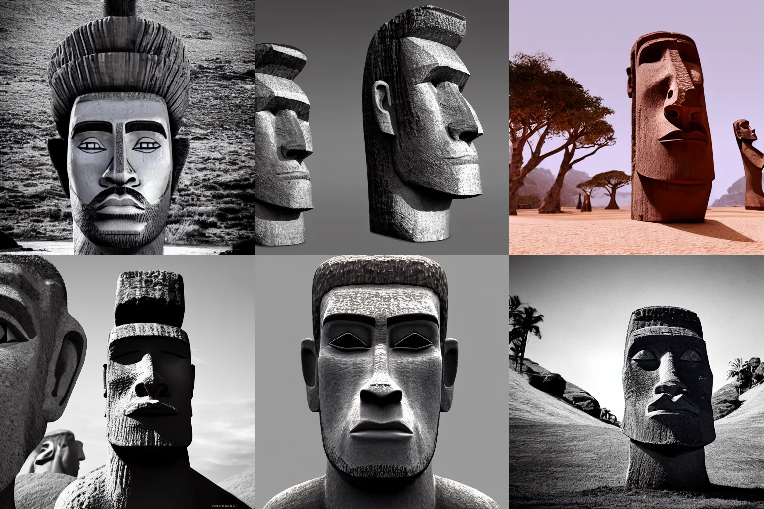 Prompt: Gigachad as an Easter Island head, trending on artstation, unreal engine, artstationHQ, black and white