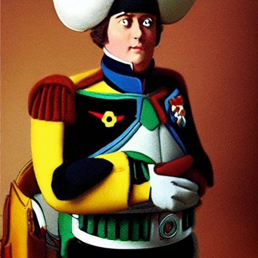 Image similar to napoleon as a buzz lightyear soldier,