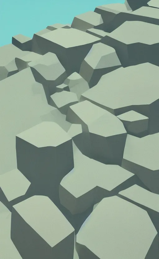 Image similar to surreal 3 d render field of rocks by atey ghailan and escher and edward hopper, houdini algorithmic generative art, pastel colors