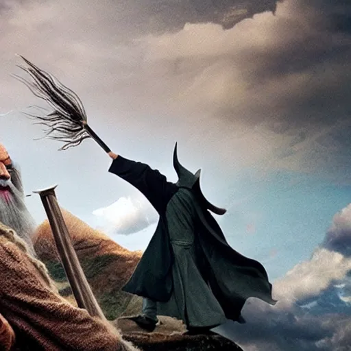 Prompt: gandalf flying on a broom but chinese
