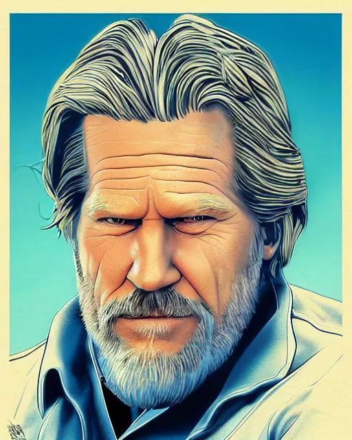 Image similar to cel - shaded portrait character art of jeff bridges in big lebowski, art, key art, movie poster