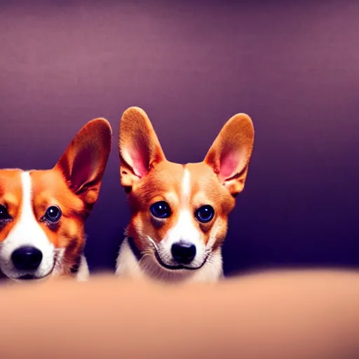 Image similar to a film still of a horror movie featuring two corgi dogs, clown faces, humanoid body, spooky, photography, award - winning, eerie, 4 k