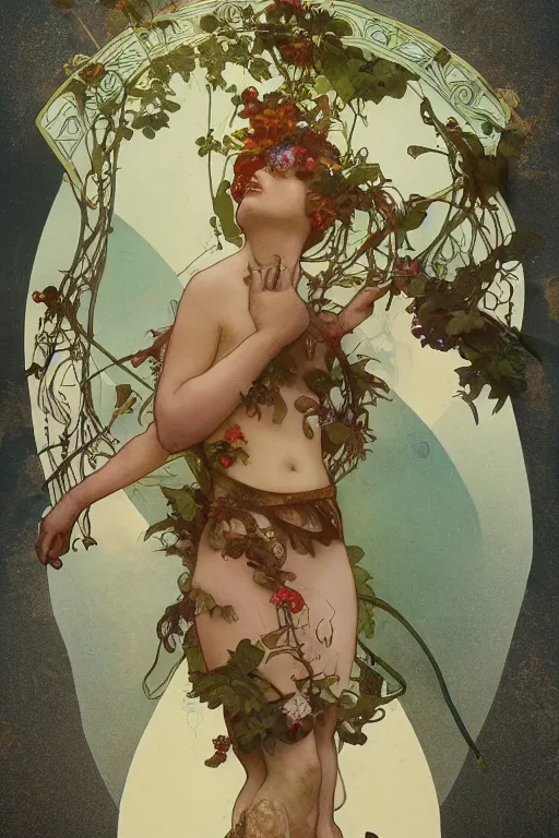 Image similar to summer swimming party, dark fantasy, body horror, composition by alphonse mucha, octane render