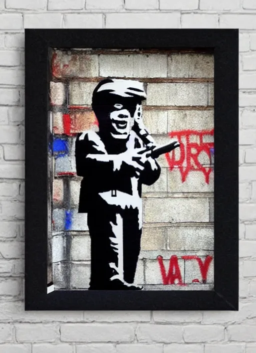 Image similar to banksy trump fbi raid art on canvas
