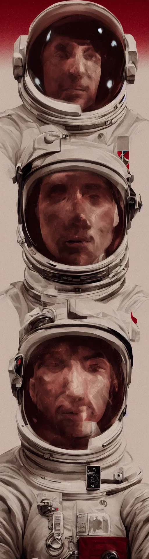 Image similar to a detailed bust of an astronaut art by caravaggio, dynamic lighting, gradient dark red, cream and white color scheme, cinematic, epic composition, hd, digital painting, digital art, concept art, illustration, comic art, stylized, masterpiece, award - winning