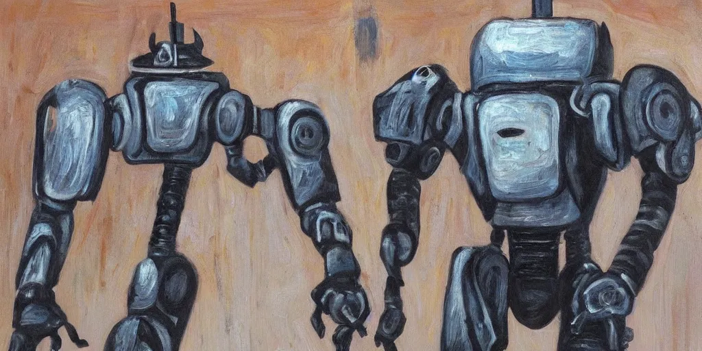 Image similar to realistic robot real steel in the scream painting