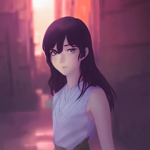 Image similar to girl from kon during the last days of humanity, digital art, portrait, dark fantasy, by makoto shinkai