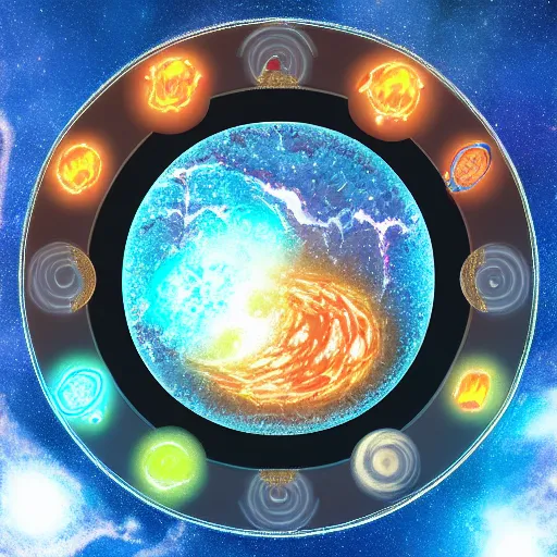 Prompt: stylized icon 2 planet collapse particle fusion element macro cosmic circle