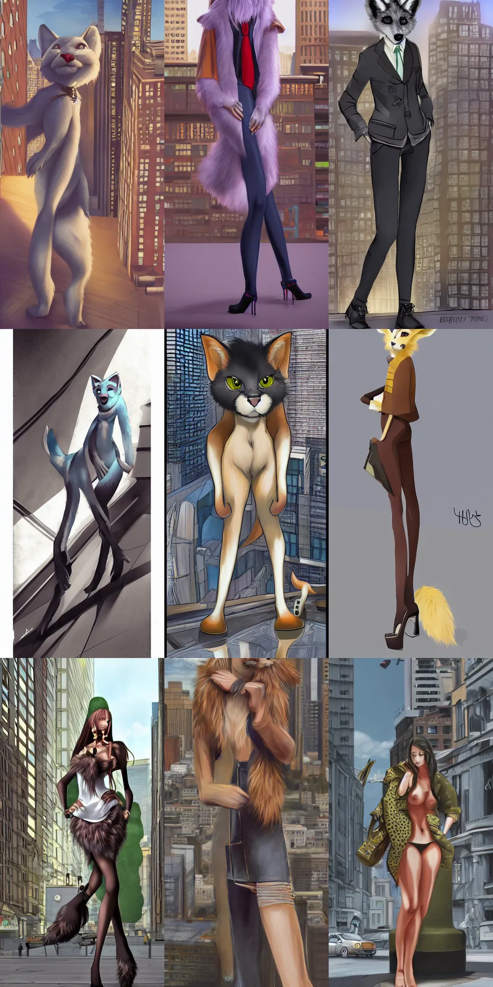 Prompt: gorgeous stylish anthro werevixen in the city, fursona furry art commission, hibbary, photorealistic, furaffinity, award winning