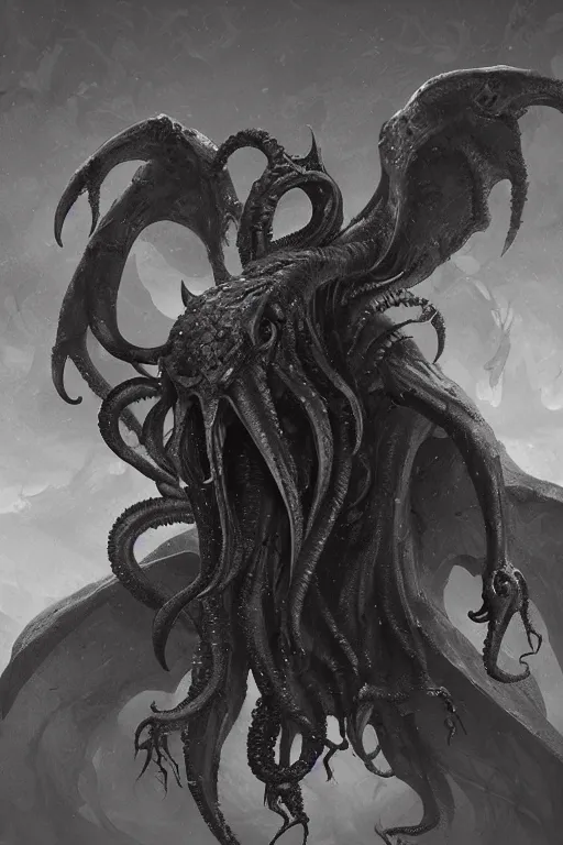 Image similar to cthulhu, wings, digital art, in the style of greg rutkowski, trending on artstation