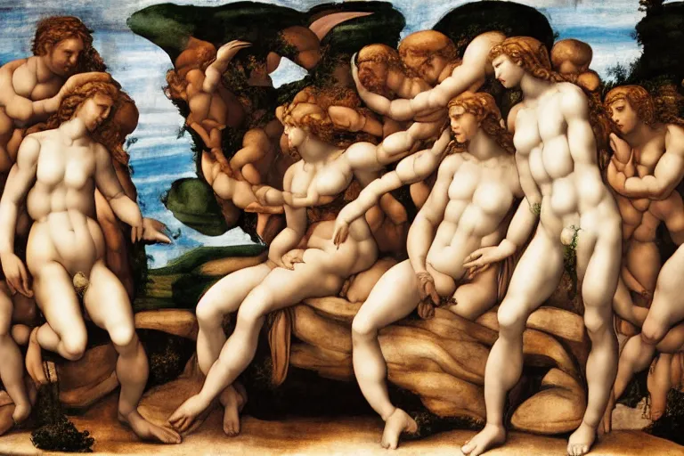 Prompt: creation of eve by michelangelo, with 2 aliens