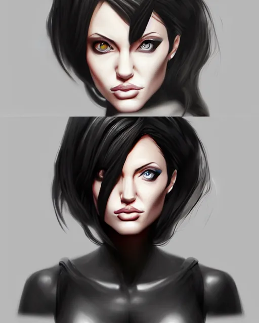 Image similar to capcom character, anime portrait of angelina jolie, highly detailed, digital painting, artstation, character, concept art, smooth