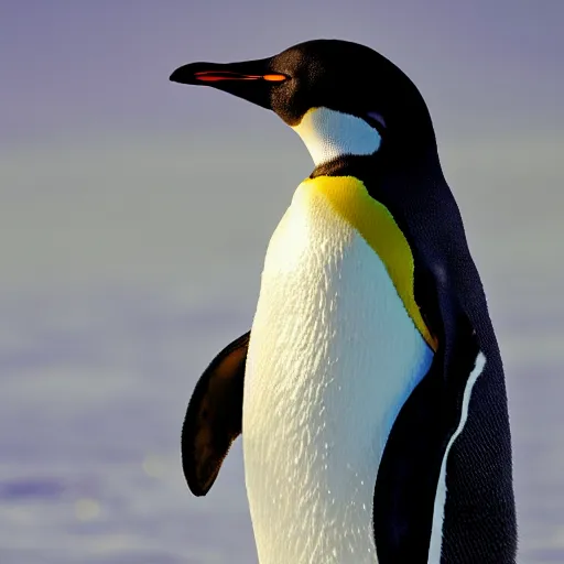 Prompt: A hyperrealistic penguin, animal photography, realistic, photo, extra-million detailled, focus on the penguin.