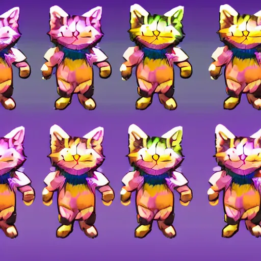 Prompt: Walking cycle sprite sheet of rainbow cat