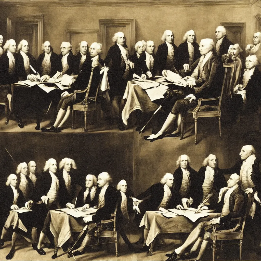 Image similar to cats signing the declaration of independence, by john trumball