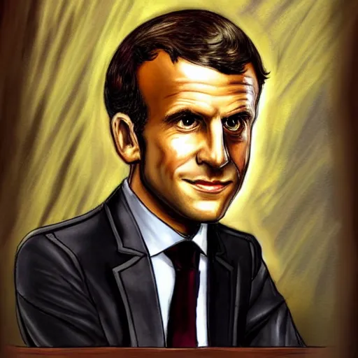 Image similar to portrait of Emmanuel Macron in fantasy armor, detailed, cinematic light, art of D&D