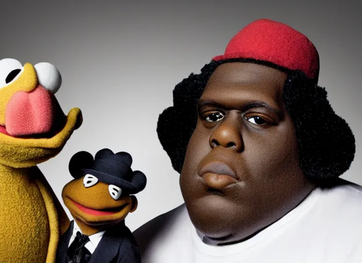 Prompt: biggie smalls in the muppets show, as a muppet