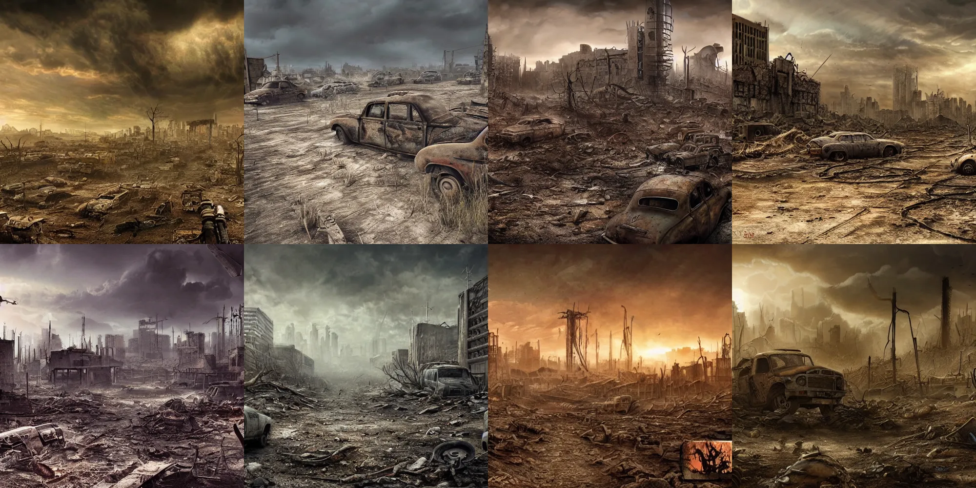 Prompt: apocalyptic wasteland, highly detailed, ultra realistic, landscape