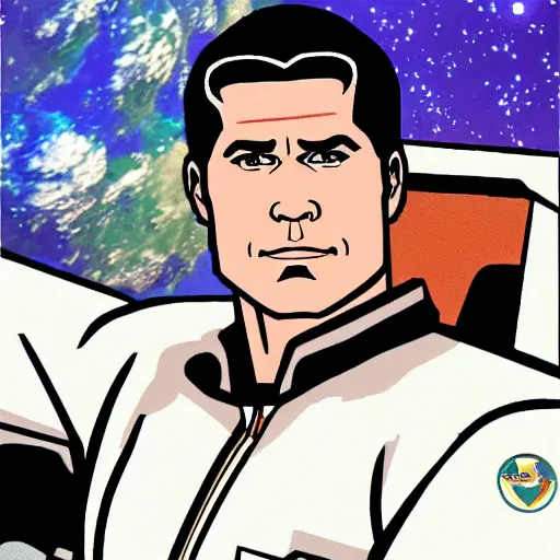 Image similar to archer from archer in space driving a cadillac