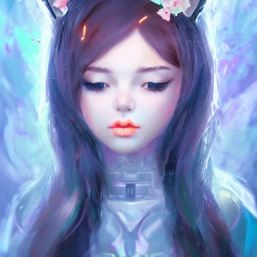 Prompt: portrait of a beautiful cute girl with robot ears falling into the third dimension by Ross Tran, 4k, intricate details