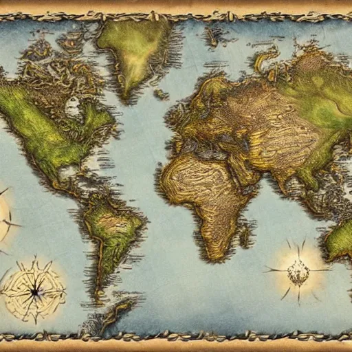 Image similar to fantasy map, highly detailed, many continents, oceans.