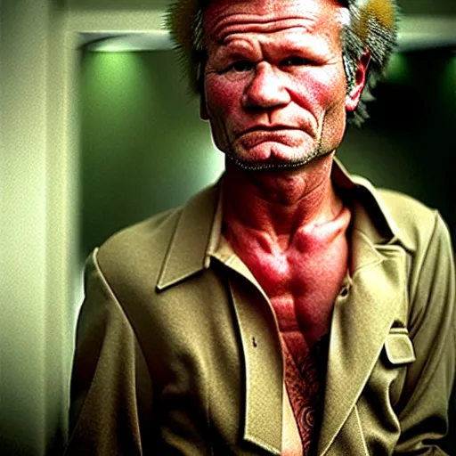 Prompt: uhd photorealisitc candid photo of john savage dressed as a savage. photo by annie leibowitz and steve mccurry