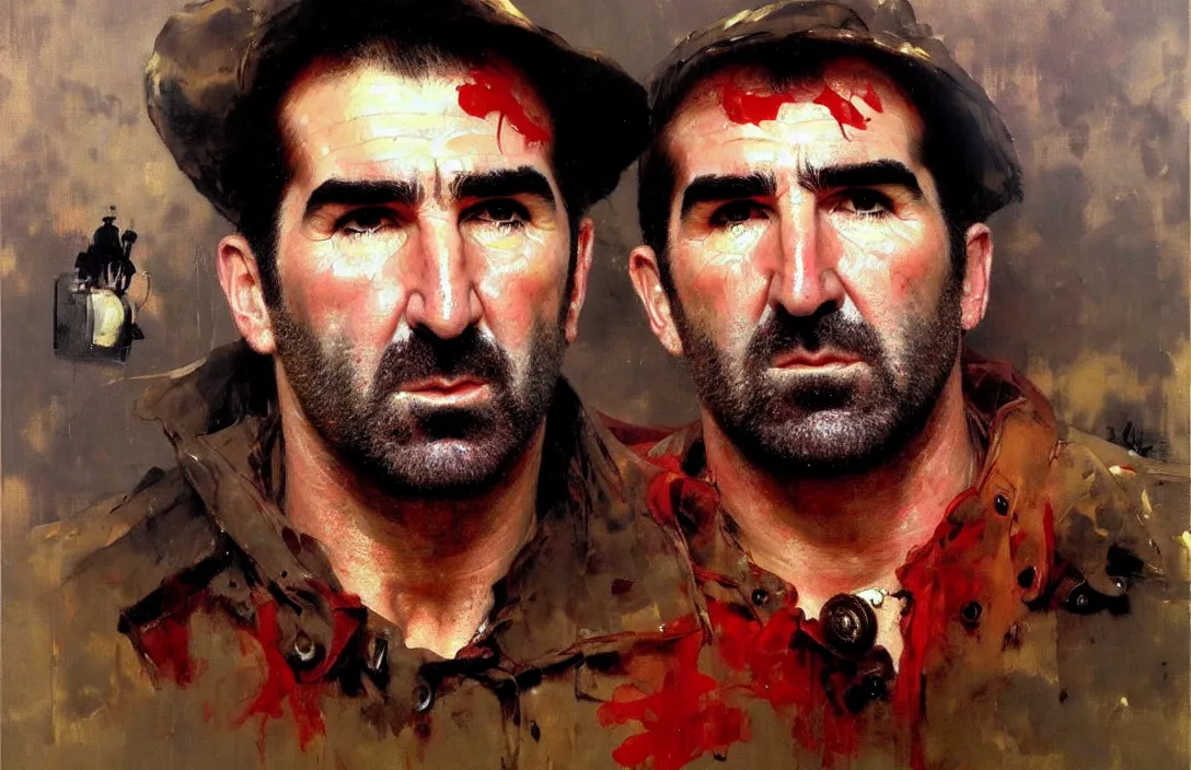 Image similar to portrait of eric cantona!!!!!!!!!!!!!!!!!!!!!!!!!!!, detailed face, detailed painting, epic lighting, by ilya repin, phil hale and kent williams