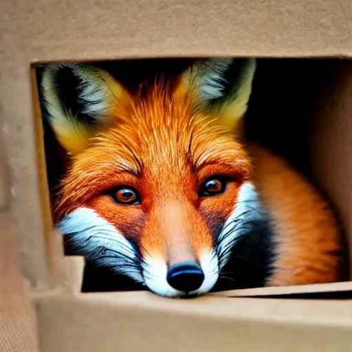 Image similar to a fox hiding inside a box