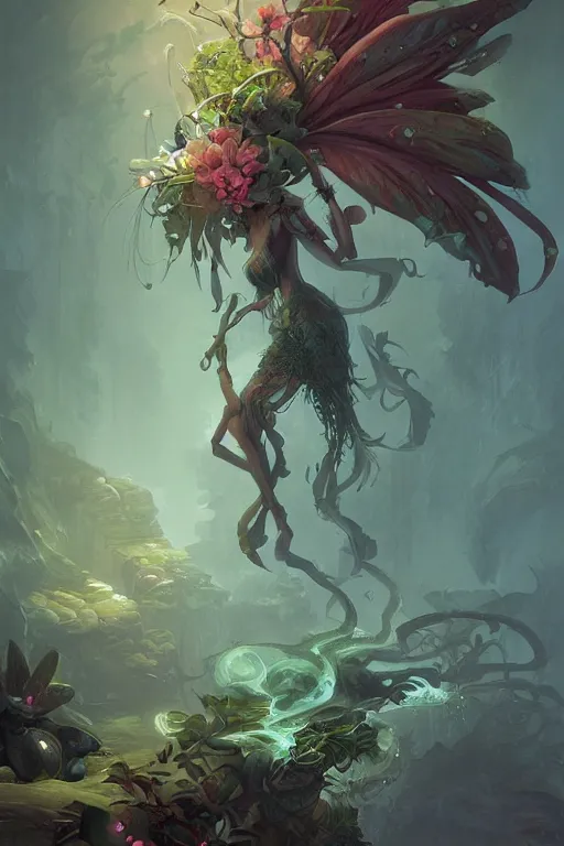 Image similar to book cover | plant fairy | digital painting | highly detailed | ultra realistic | dark fantasy | vivid colors | cinematic atmosphere | hyper detailed | peter mohrbacher