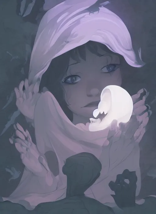 Image similar to a spooky bedsheet ghost. clean cel shaded vector art. shutterstock. behance hd by lois van baarle, artgerm, helen huang, by makoto shinkai and ilya kuvshinov, rossdraws, illustration, art by ilya kuvshinov