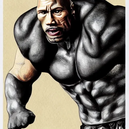 Image similar to horrifying concept art of a dwayne the rock johnson