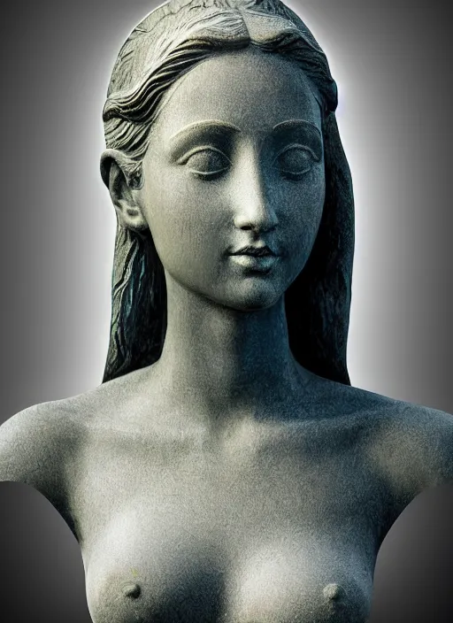 Prompt: statue of a beautiful young woman. ultra detailed painting at 16K resolution and epic visuals. epically surreally beautiful image. amazing effect, image looks crazily crisp as far as it's visual fidelity goes, absolutely outstanding. vivid clarity. ultra. iridescent. mind-breaking. mega-beautiful pencil shadowing. beautiful face. Ultra High Definition. process twice.