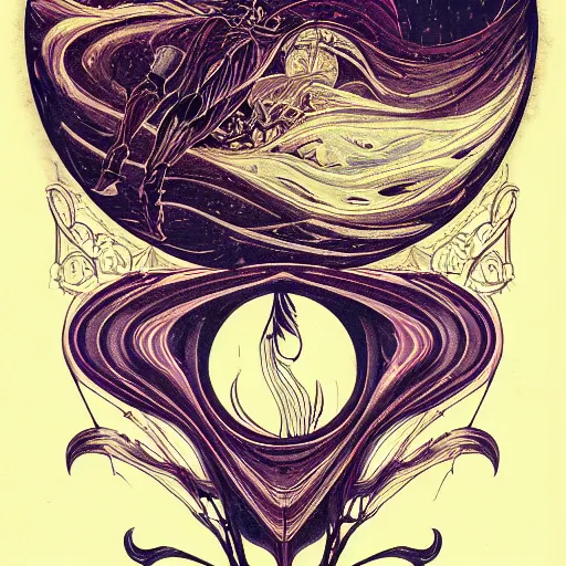 Image similar to art nouveau solar eclipse, chaos, night, rot, blood, epic art, dark souls, highly detailed and intricate, trending on artstation