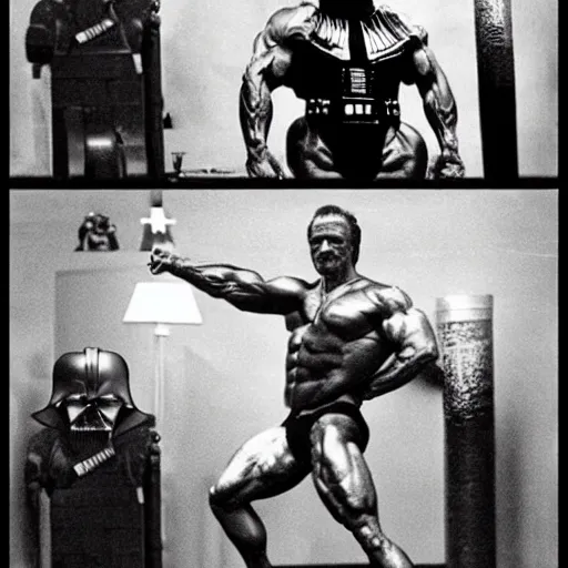 Prompt: Arnold Schwarzenegger bodybuilding as Darth Vader